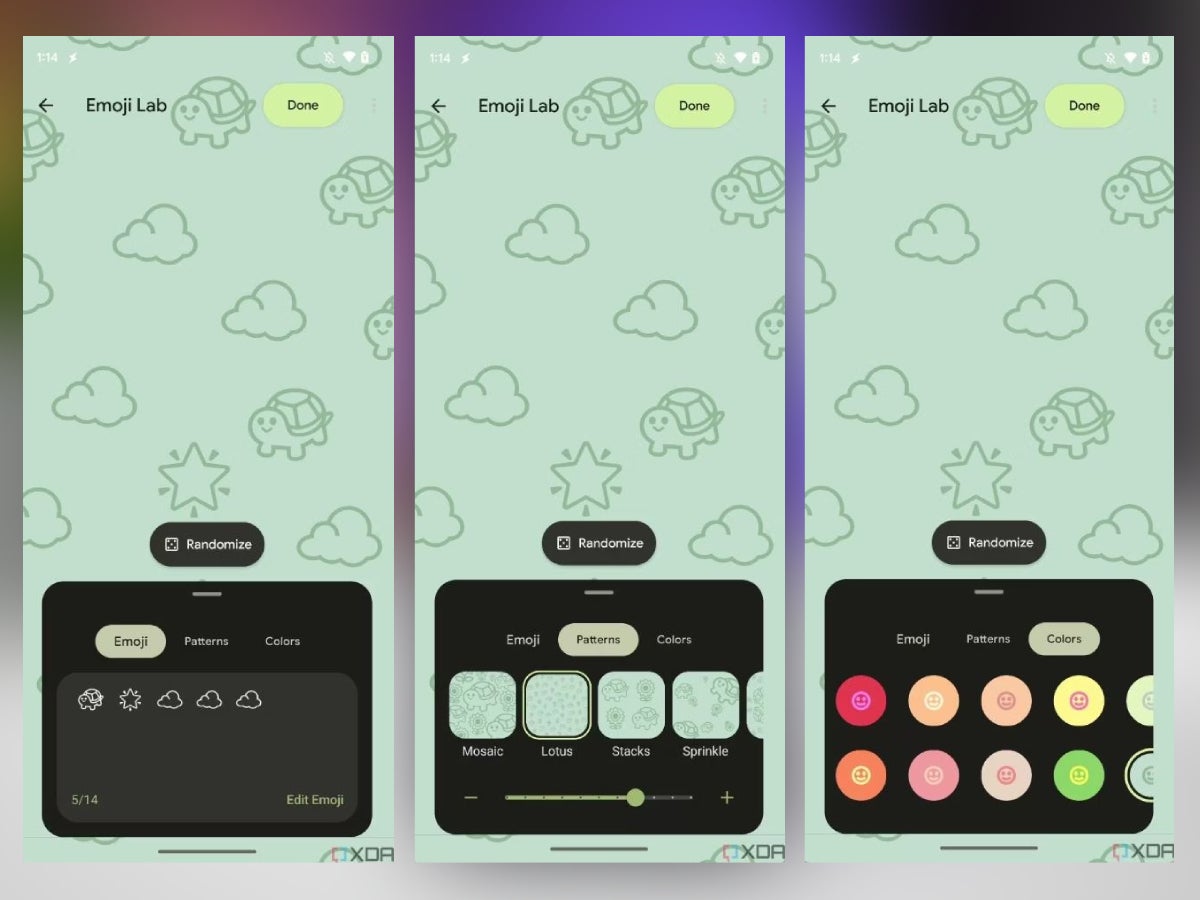 Some example screenshots of the workflow, as presented by XDA. - Android 14 may bring an emoji wallpaper maker to Pixel phones