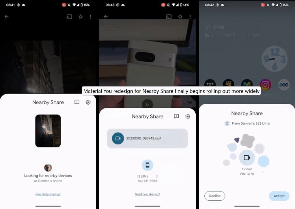 Updated UI for Nearby Share Image Credit 9to5Google - Google updates a Play Store feature and Nearby Share using Material You designs