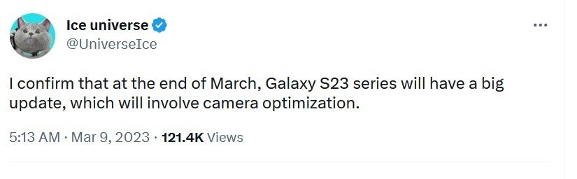 Reliable tipster Ice Universe says that Samsung will release an update for the Galaxy S23 line to optimize the cameras - Samsung is reportedly prepping a huge update to improve the cameras on its Galaxy S23 line