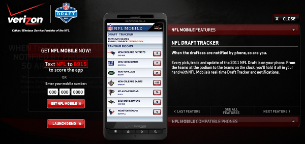 Catch all aspects of the upcoming NFL draft with the NFL Mobile app available on many Verizon branded phones - Catch the NFL draft on selected Verizon handsets