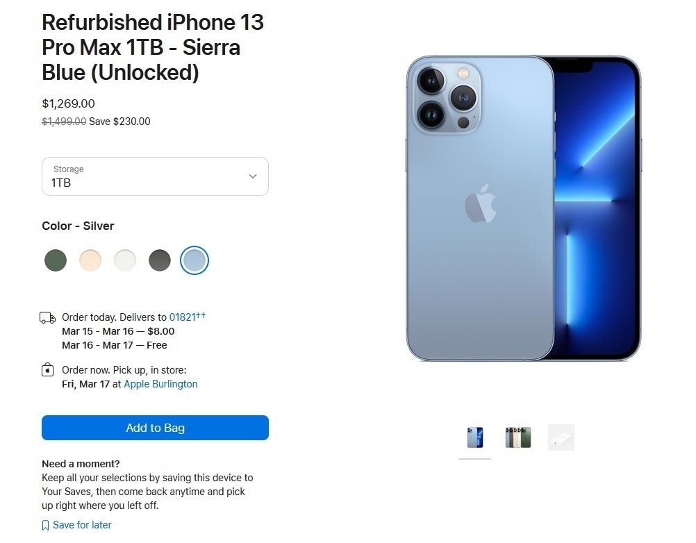 Refurbished iPhone 13, iPhone 13 Pro, and iPhone 13 Pro Max units are now available in the online Apple Store in the states - Apple now sells refurbished iPhone 13 models through its U.S. online store