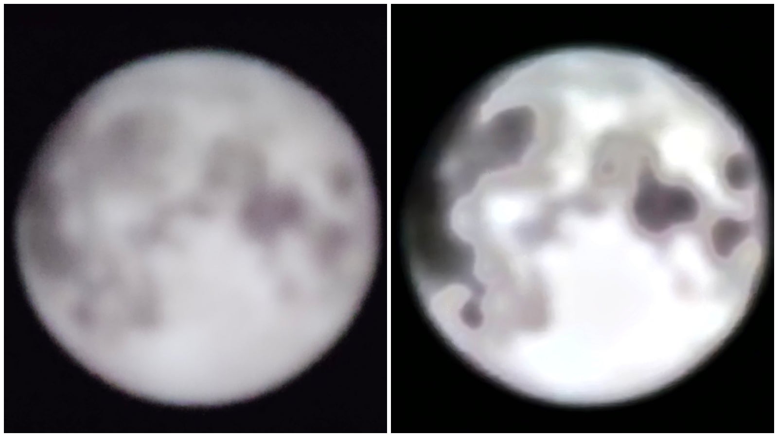 On the left is the same blurry image of the moon used in the Reddit experiment, which I loaded on my MacBook; on the right is the Galaxy S23 Ultra's photo of the image at 20x zoom. Nothing fishy so far - the Galaxy S23 Ultra's photo actually made the moon look less like the moon. - Concluded: Samsung phones take “artificial” moon photos but Samsung has nothing to apologize for