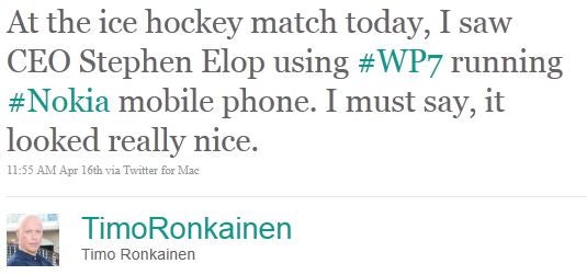 Nokia Windows Phone spotted in Stephen Elop&#039;s hands during a hockey game