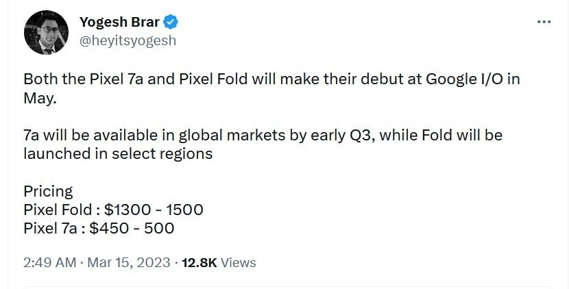 Tipster posts what he has heard about pricing for the Pixel Fold and Pixel 7a - Latest rumor has the Pixel Fold costing hundreds of dollars less than the Galaxy Fold 4 and Fold 5