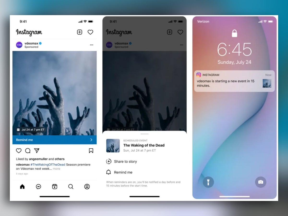 An example of how Reminder ads will look and function, as provided by Instagram. - Instagram plans to further monetize your feed through new types of ads