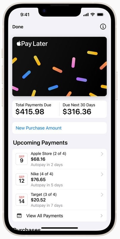 Loans made using Apple Pay Later will be paid back with four equal repayments over a six-week time frame - Apple Pay Later is unveiled; borrowers can repay loans up to $1,000 with four equal payments