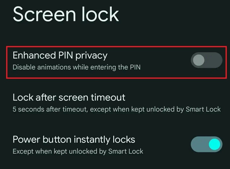 New toggle setting allows a user to make it harder for someone to discover his PIN by spying on him. Image credit 9to5Google - QPR3 Beta 2 released to eligible Pixels; new toggle keeps thieves from watching you enter your PIN