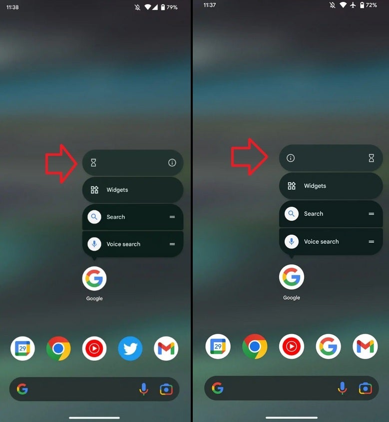The update reverses the positions of two icons when you long press on an app in the home screen. Image credit 9to5Google - QPR3 Beta 2 released to eligible Pixels; new toggle keeps thieves from watching you enter your PIN