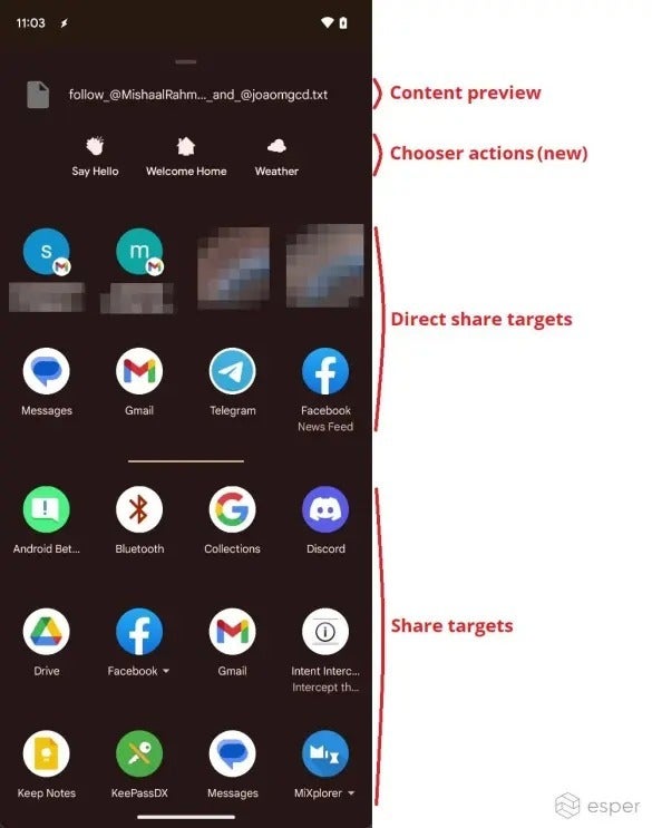 Share sheet with the new app-specific actions row.