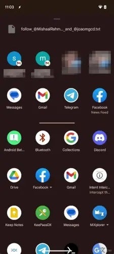Share sheet without the new app-specific actions row.