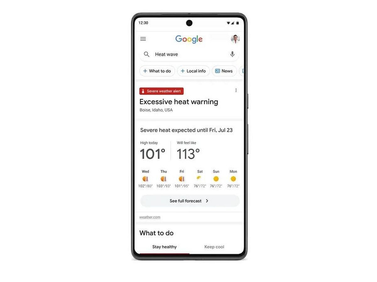 An example screenshot as shown on 9to5 Google. - Google will soon warn you in search when a heatwave is imminent
