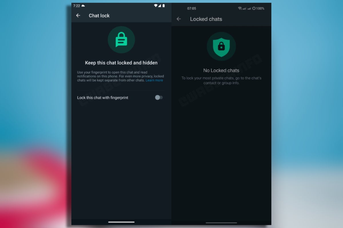 Some example screenshots, as provided by WABetaInfo. - WhatsApp may soon allow you to lock specific chats