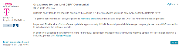 Motorola Defy owners can now upgrade their device to Android 2.2  - Motorola Defy users can now upgrade to Android 2.2