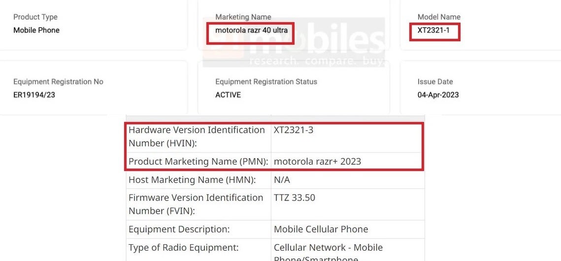 Two different certifications show that the Motorola Razr+ 2023 is also the Motorola Razr 40 Ultra - Filings reveal the two names of Motorola&#039;s next Razr and the battery capacity