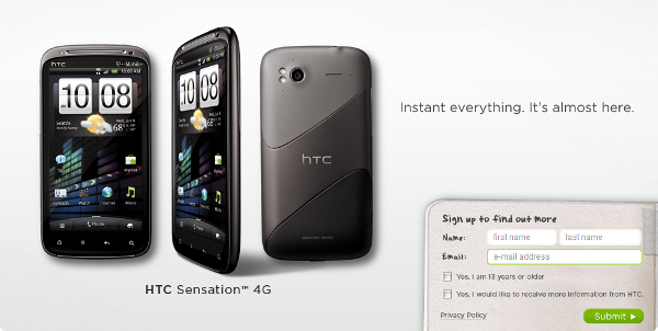 You can now sign up to receive more information on the HTC Sensation 4G directly from HTC; the high-end phone is expected to launch by T-Mobile in the U.S. on June 8th - HTC Sensation 4G sign up page goes live