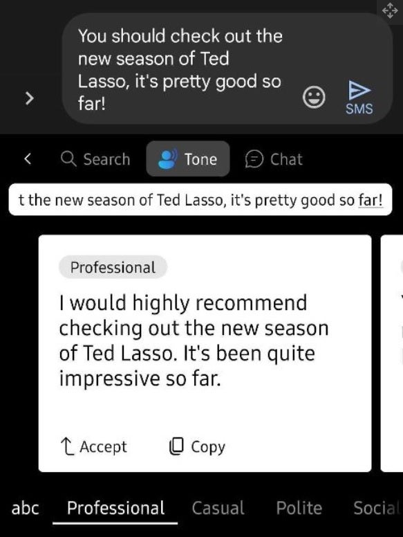 With tone mode, the chatbot will change the tone of a text you've written to make it better. Image credit Android Central - Microsoft adds Bing's AI chatbot to the Android SwiftKey app; feature will improve your texts