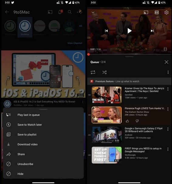 The Queue feature is now available for YouTube Premium subscribers. Image credit 9to5Google - Useful new features are coming to YouTube Premium