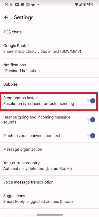 The Send pictures faster toggle is rolling out now for RCS users - Google adds &quot;Send photos faster&quot; option for RCS messaging