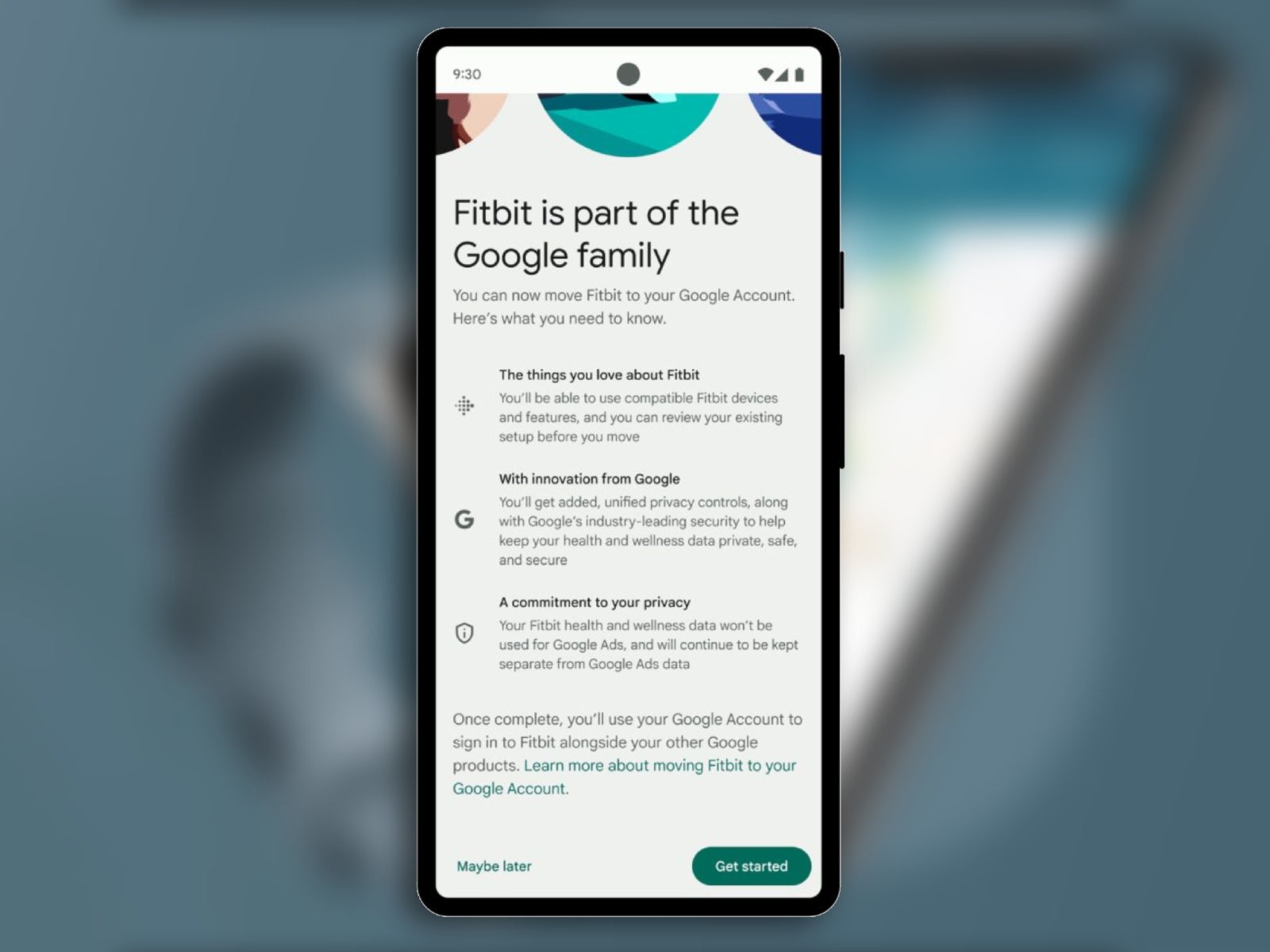 An example screenshot for the upcoming migration process. - Fitbit will migrate to logins through Google accounts this summer