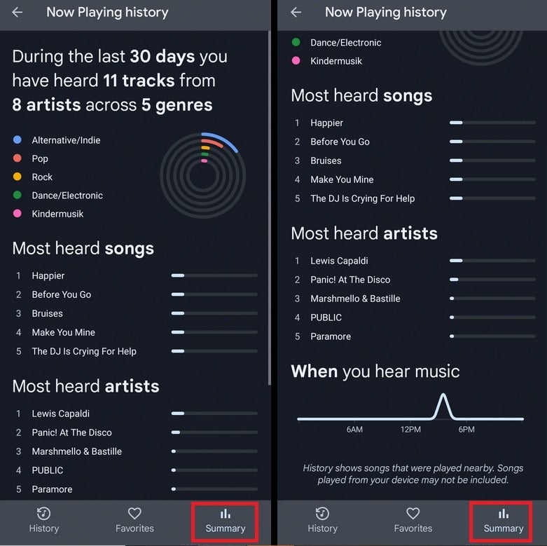 Soon you'll be able to see statistics based on your Now Playing history. Image credit 9to5Google - Interesting and exciting (to stat nerds) new capabilities coming to Pixel's Now Playing feature