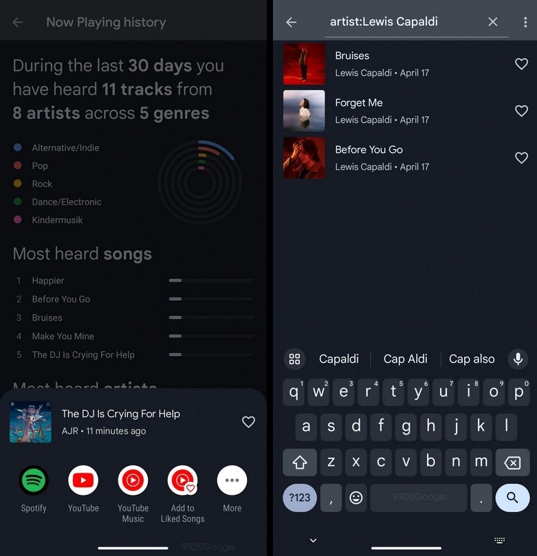 Users will be able to tap on a song and listen to it via selected apps. Image credit 9to5Google - Interesting and exciting (to stat nerds) new capabilities coming to Pixel&#039;s Now Playing feature