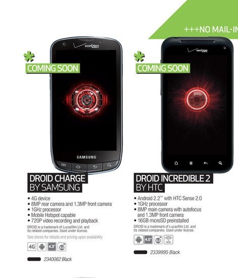 Samsung Droid Charge &amp; HTC Droid Incredible 2 are listed as coming soon to Best Buy