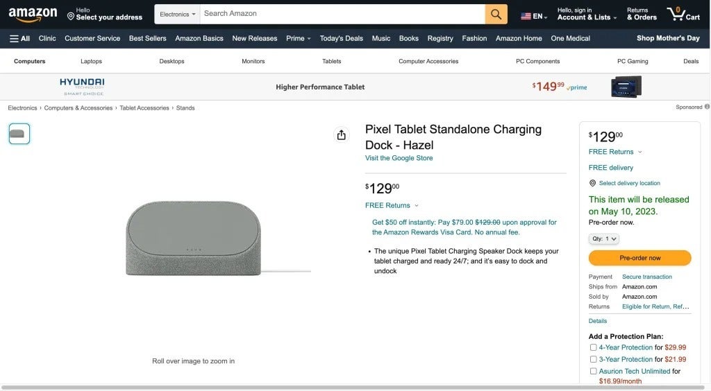 Amazon vaza o preço do Google "Base de carregamento do tablet Pixel"