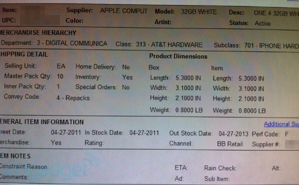 Best Buy&#039;s internal inventory systems points to 4/27 in-stock date for white iPhone 4