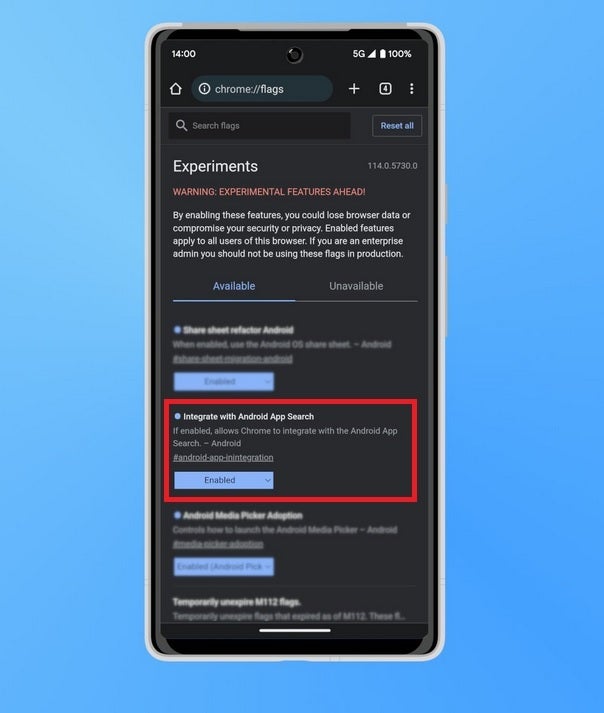 Not yet operational, the Integrate with Android App Search feature will need to be enabled using a feature flag - Your Chrome tabs and bookmarks could soon be found using the Pixel launcher search bar