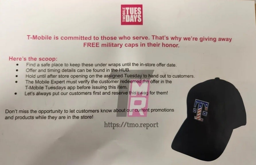 Leaked memo reveals T-Mobile's military cap for T-Mobile Tuesdays - Internal T-Mobile memo leaks a special reward for subscribers reportedly coming May 9th