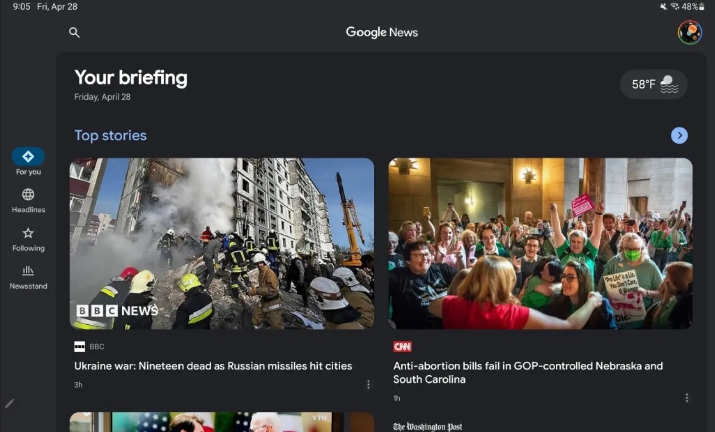 Google News tablet version of the app. Image credit 9to5 Google - Google News smartphone app gets limited Material You makeover