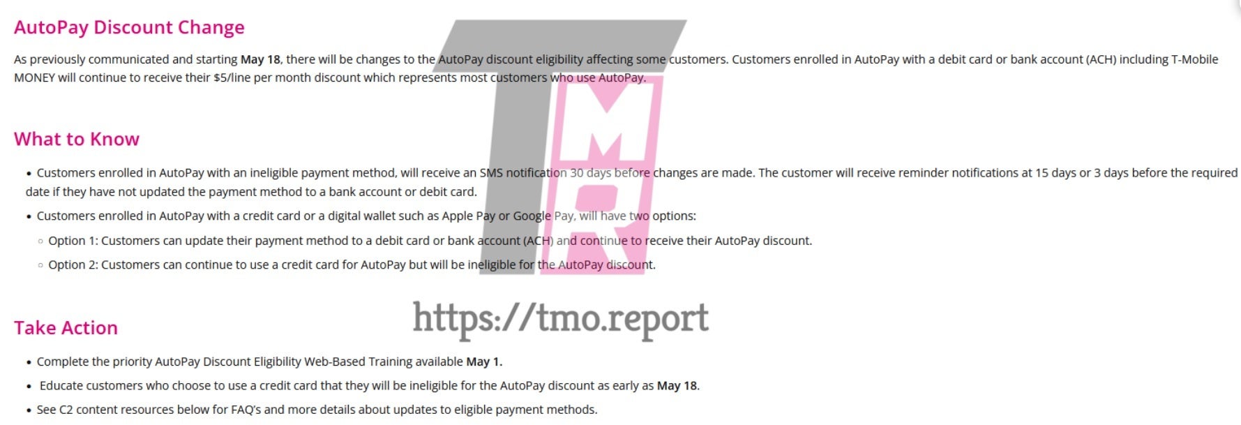 Un document interne divulgué traite des modifications apportées aux politiques de paiement automatique de T-Mobile - T-Mobile apportera un changement important à ses politiques de paiement la semaine prochaine