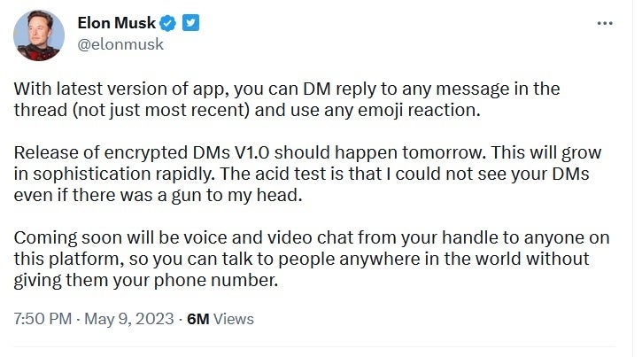 Elon Musk reveals some interesting new information for Twitter users - Big changes are coming to Twitter including encrypted DMs, in-platform video and voice calls