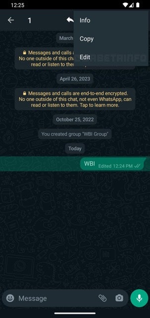 Image Source - WABetaInfo - WhatsApp tests the ability to edit sent messages