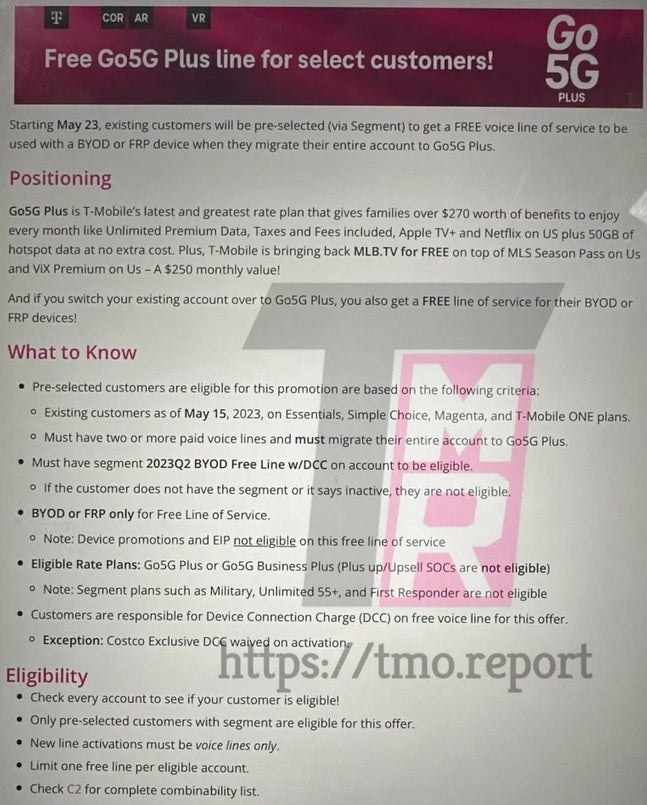 Leaked internal document reveals T-Mobile's upcoming free voice line promotion - Leaked document shows T-Mobile will offer a free voice line to certain customers but with a catch