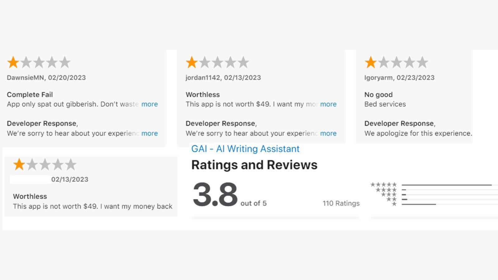 Fake reviews for fake ChatGPT apps hide legitimate negative review - Delete these fake ChatGPT apps that are swindling users out of thousands of dollars each month