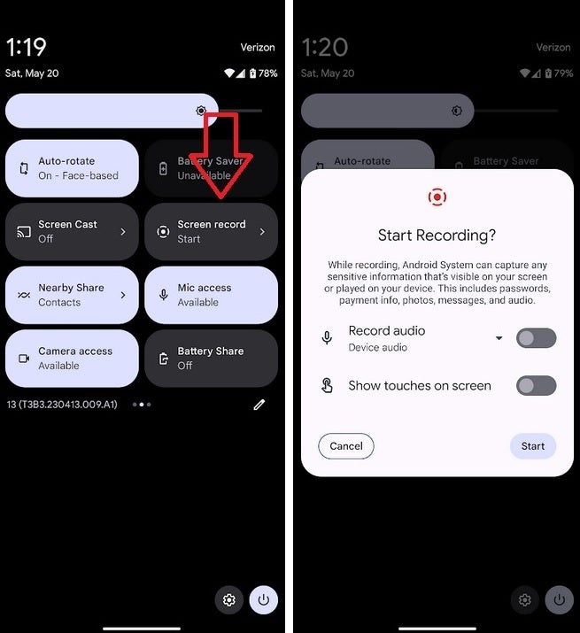Making a screen recording on Android 13 - Android 14 improves screen recording keeping you from sharing personal notifications