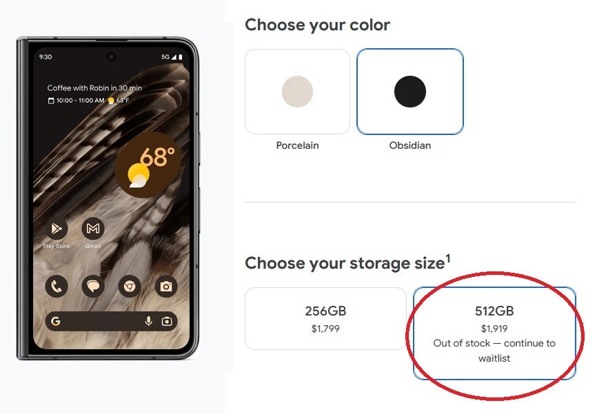 The 512GB variant of the Pixel Fold is sold out according to the Google Store - Pricey Pixel Fold model is sold out; Google Store sends alert to Pixel Tablet and Fold buyers