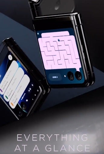 Screengrab from the leaked Motorola Razr 40 Ultra promo video - The large Quick View screen is the focus of a leaked Motorola Razr 40 Ultra/Razr+ promo video