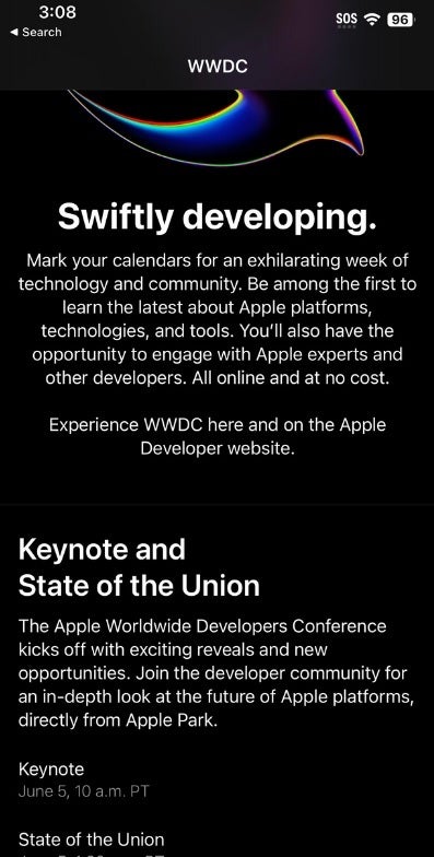 می‌توانید WWDC Keynote و پخش‌های بیشتر را از طریق برنامه Apple Developer تماشا کنید - در زمان WWDC، برنامه Apple Developer به‌روزرسانی می‌شود تا به کاربران آیفون اجازه دهد تا عملکرد را دنبال کنند.