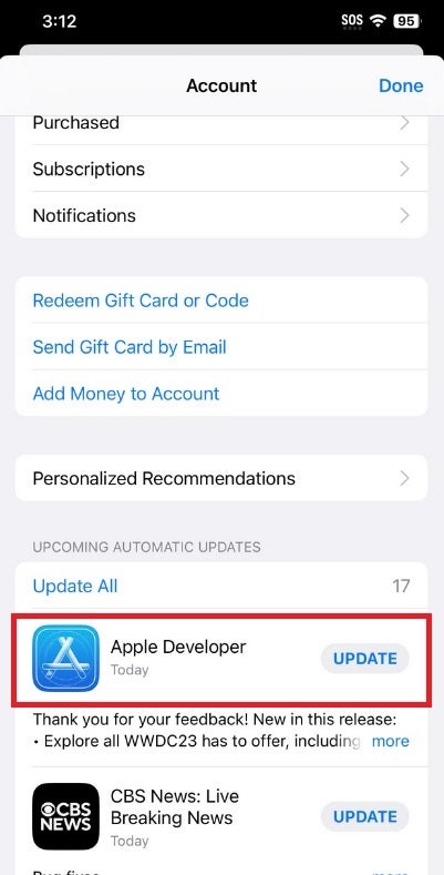 Se você já possui o aplicativo Apple Developer em seu iPhone, certifique-se de atualizá-lo - a tempo da WWDC, o aplicativo Apple Developer é atualizado para permitir que os usuários do iPhone acompanhem a ação