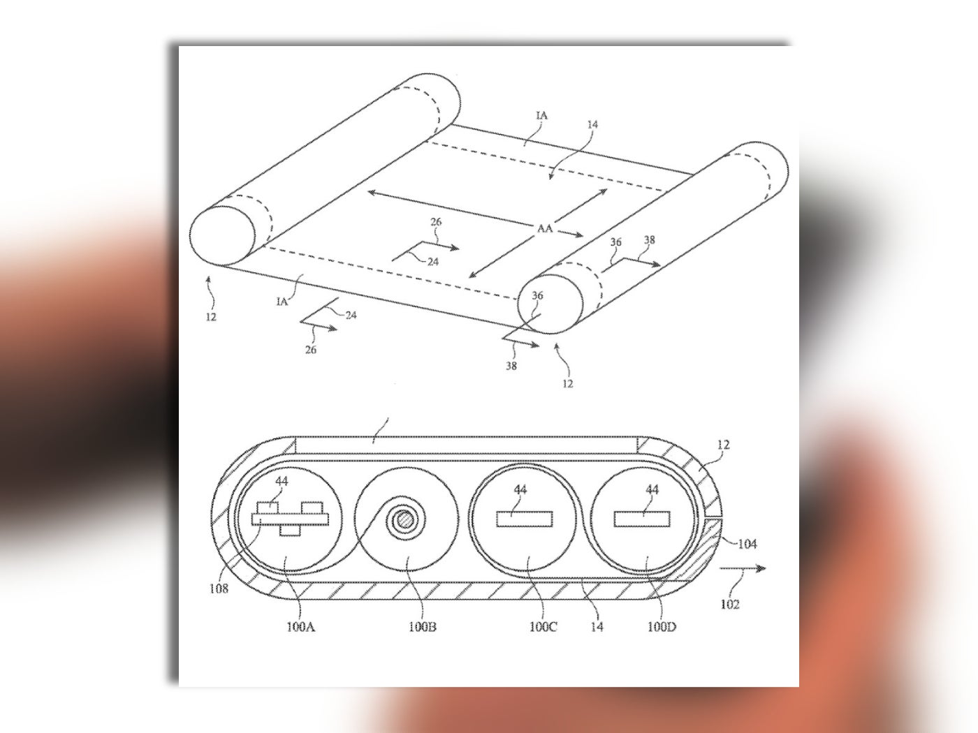 Some of the example graphics, as seen in this latest patent. - So, what about an iPhone with an amazing screen that rolls up like a scroll?