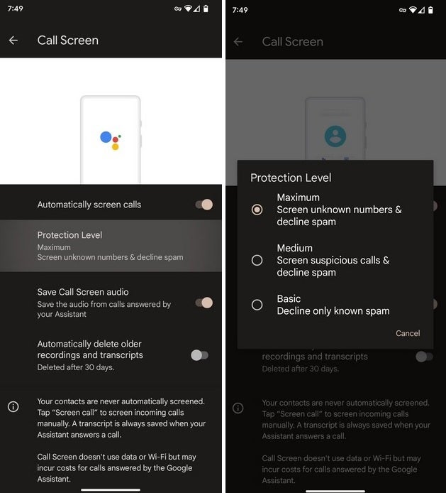 The new Call Screen menu - Google changes Call Screen settings giving users three options to combat unwanted calls