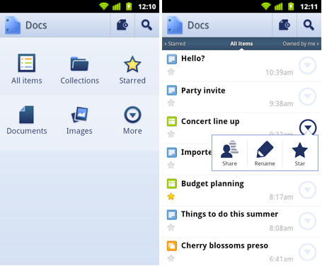 Google Docs is now available as a free download from the Android Market for Android phones running 2.1 or higher - Google Docs added to Android apps