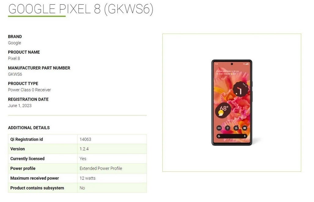 The Pixel 8 is certified by the Wireless Power Consortium - Pixel 8 is listed by the Wireless Power Consortium