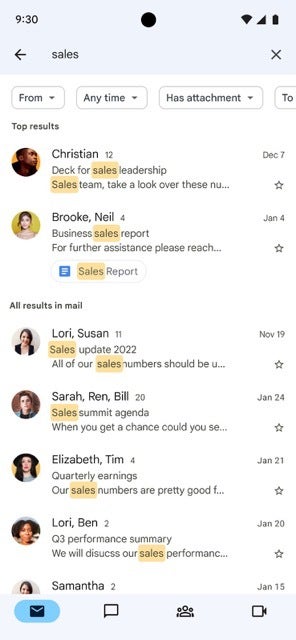 Source de l'image - Google - Cette nouvelle mise à jour de l'application Gmail vous montrera d'abord vos meilleurs résultats de recherche