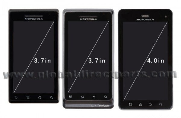 The Motorola DROID 3 appears to have a slightly increased 4 inch screen, up from the 3.7 inch display from the first two DROID models  - Pictures of the Motorola DROID 3 leak, reveal front-facing camera