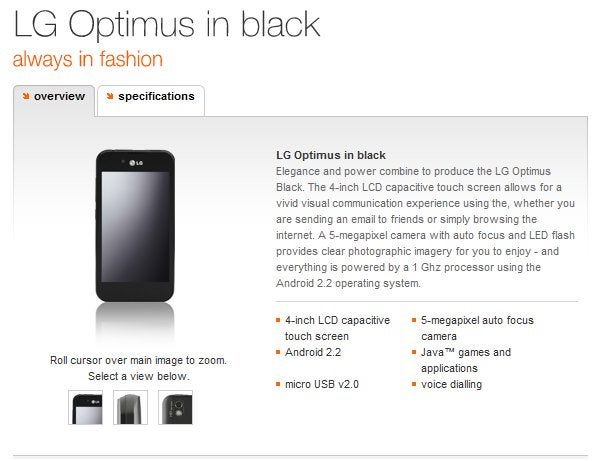 Orange UK is also planning to sell the LG Optimus Black for free on select plans