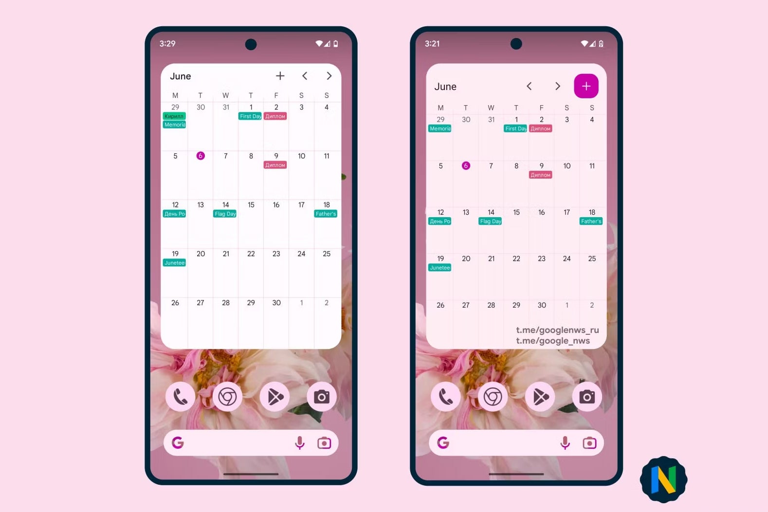 (Image credit–Google News Telegram) - Google Calendar will reportedly introduce new Material You widgets teased years ago