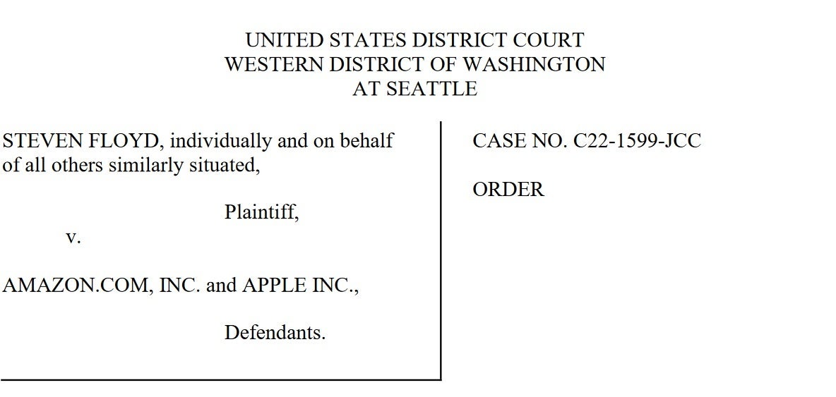   یک قاضی منطقه ای ایالات متحده می گوید که شکایت دسته جمعی علیه آمازون و اپل می تواند ادامه یابد - قاضی در رد شکایت اپل و آمازون به توطئه برای بالا نگه داشتن قیمت آیفون و آیپد شکست خورد.